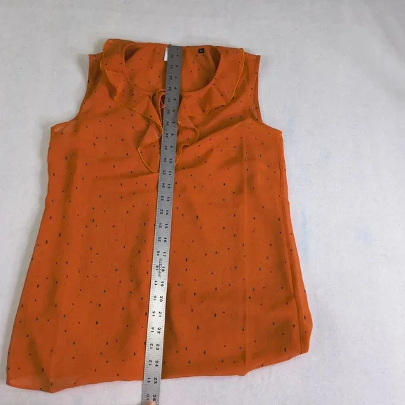 Cabi Orange Ruffle Neck Sleeveless Blouse Womens XS Polka Dot Tie Neck Top - Picture 8 of 9
